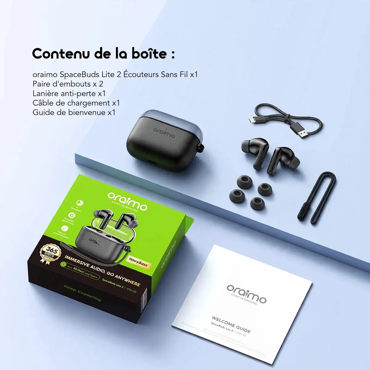 Oraimo SpaceBuds Lite 2 OTW-325 – Écouteurs Bluetooth 6.0, 50 h d’autonomie | Kadmarket Gabon